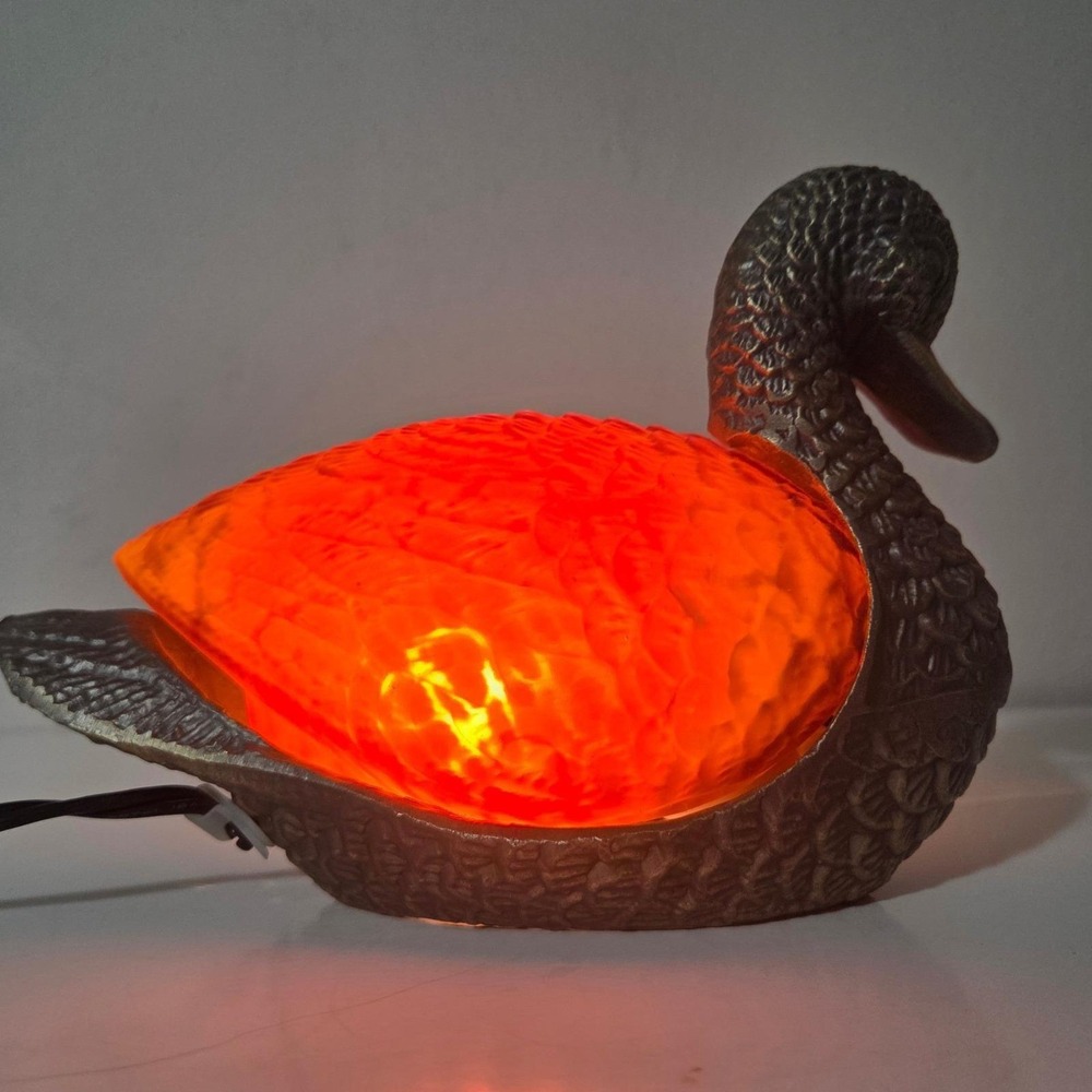 Tiffany Style Amber Slag Glass Duck Bird Mallard Brass Table Lamp Night Light - Picture 4 of 13
